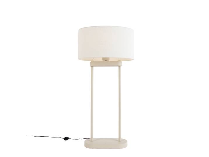 Lampadaire beige avec abat-jour ovale en lin blanc 35cm - Thijmen