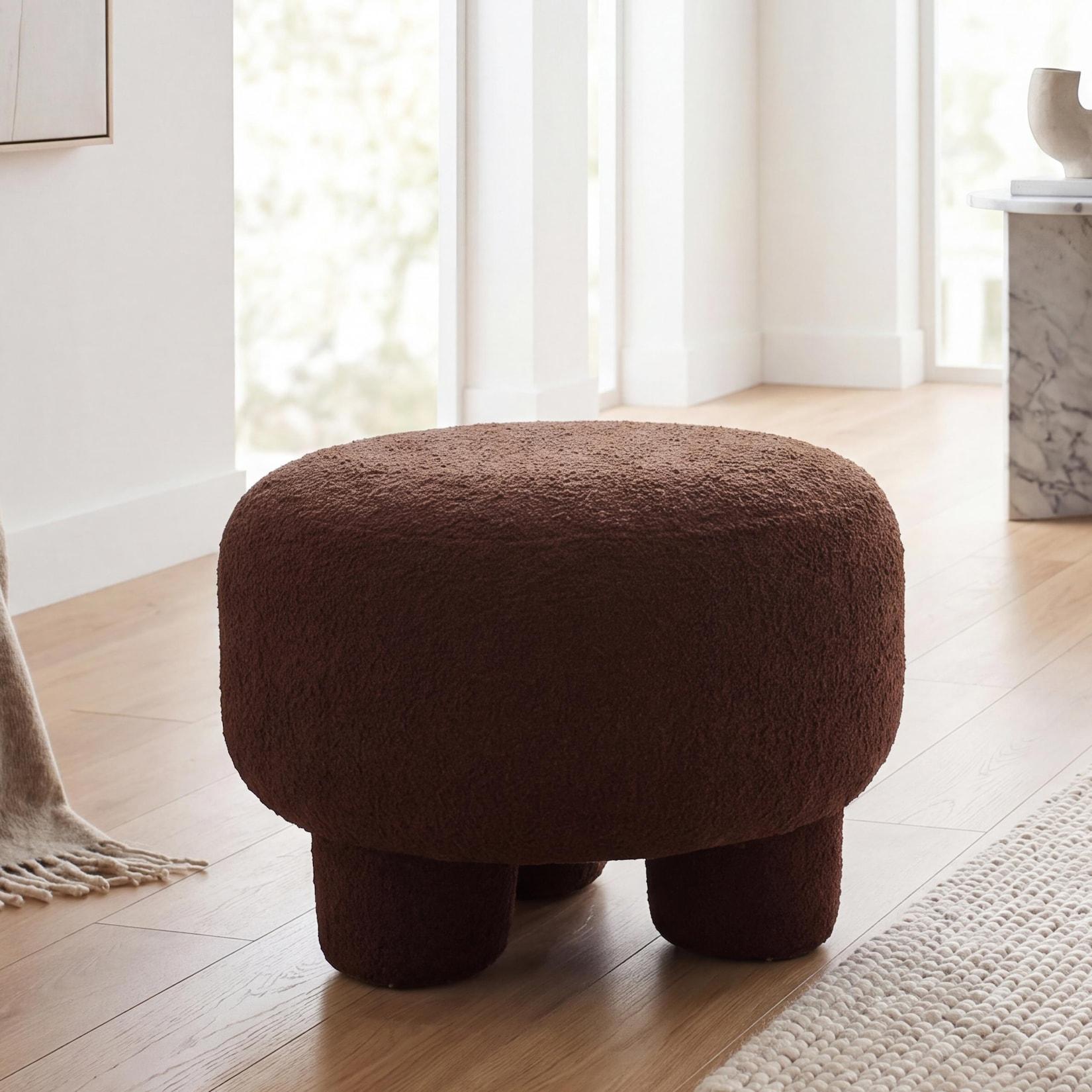 Hocker MCW-Q49, Sitzhocker Ottomane Polsterhocker Pouf, Stoff/Textil Bouclé (200g/m²) 55cm ~ dunkelbraun