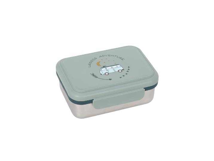 Lunchbox LÄSSIG Adventure Bus , blau (blau, silberfarben), B:13,3cm H:6,9cm, Kunststoff, Lebensmittelaufbewahrungsbehälter, Lunchbox