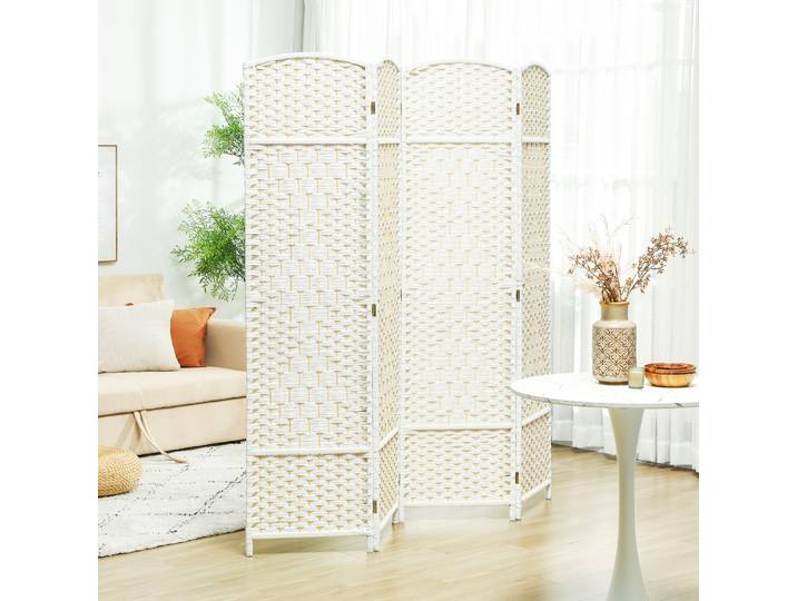 HOMCOM Paravent Bois 4 Panneaux Pliable 180x180cm Blanc