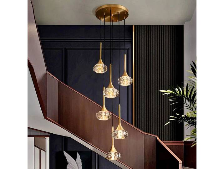 Escalier nordique Long lustre moderne minimaliste Duplex Villa grenier appartement escalier rotatif lumière LED lampe en cristal de luxe