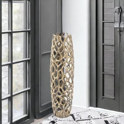 HomeRoots Decor "HomeRoots 47"" Aluminum Gold Twigs Cylinder Floor Vase"