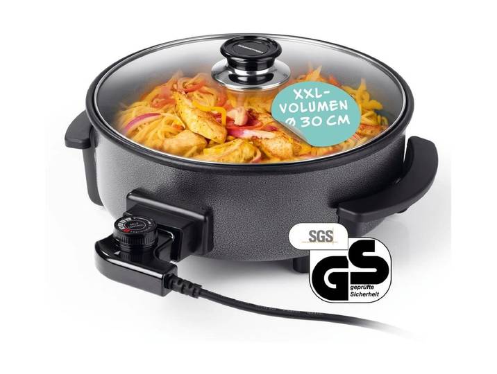 Elektrische Multipfanne GOURMETMAXX mit Deckel, 1500 W , schwarz, Ø:30cm, Elektropfannen, Elektrische Multipfanne