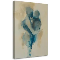 WANDBILD nacktes paar küsst abstraktes blau