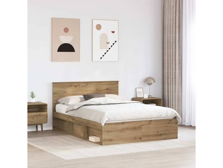KTHLBRH Bettgestell Eiche Handwerk 140 x 190 cm Modernes Design, klare Linien, perfekt für zeitgenössische Zimmer