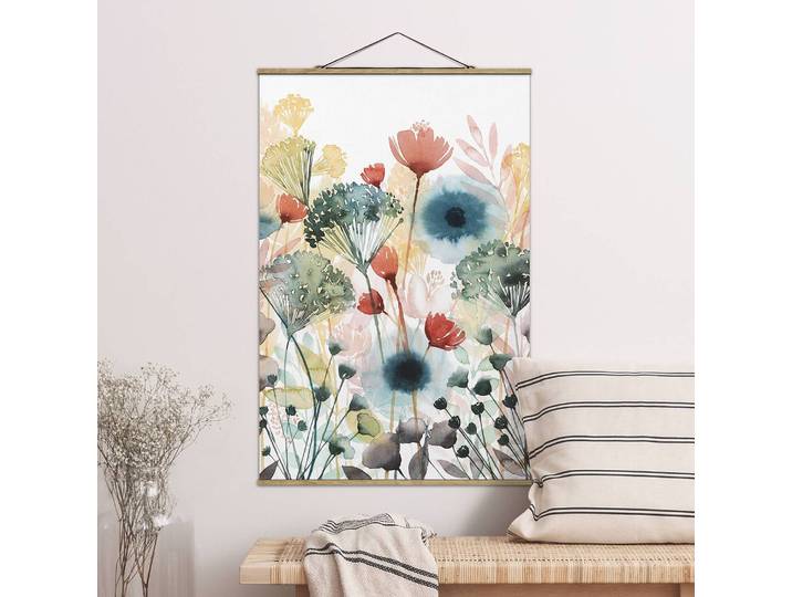 Tableau déco Fleurs d’été I Tissu Blanc 50 x 75cm