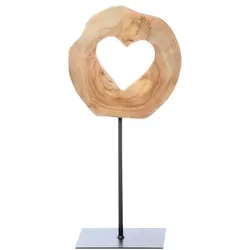 Dekoration Herz Teak auf Eisenständer Höhe 40 cm, Ø 20 cm