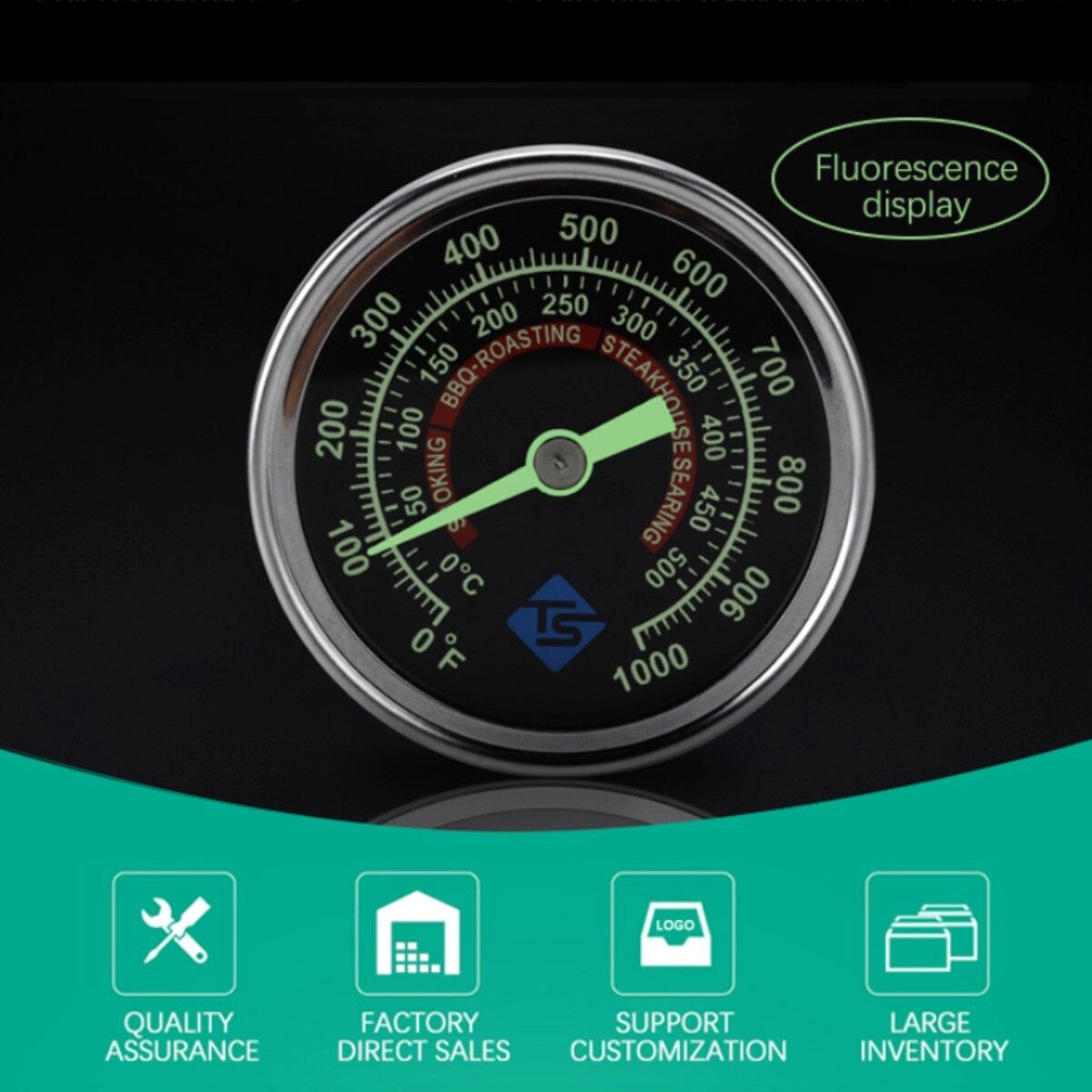 INF Bimetall-Thermometer 0-500℃/0-1000℉ – Edelstahl Ofen-, BBQ-, Grill- und Smoker-Thermometer mit mechanischem Zifferblatt