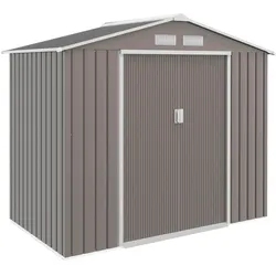 MODFU Gerätehaus aus Stahl Grau 213x130x185 cm, wetterfest, mit Bodenrahmen, 2 Schiebetüren und Belüftung