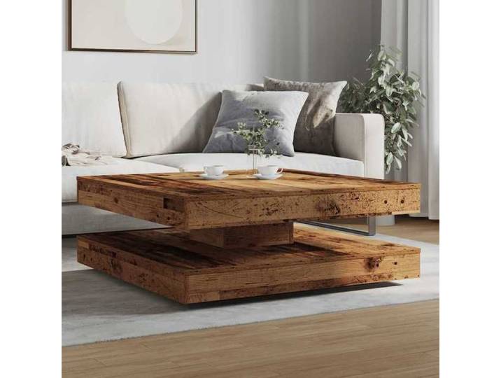Printemps 2026 Soldes Table Basse Moderne & simple - Table de salon - rotative à 360 degrés vieux bois 90x90x34 5 cm 2_578354