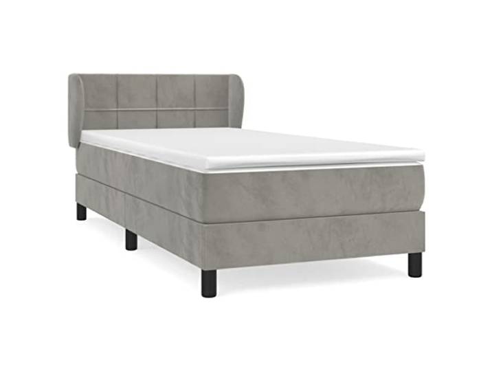 PUGYNBK Boxspringbett aus Samt, Hellgrau, 100 x 200 cm Verstellbares Kopfteil, Taschenfederkernmatratze, mittlere Härte, Lederschutz