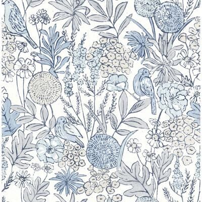 Chesapeake Goldfinch Blue Birds and Blooms Wallpaper
