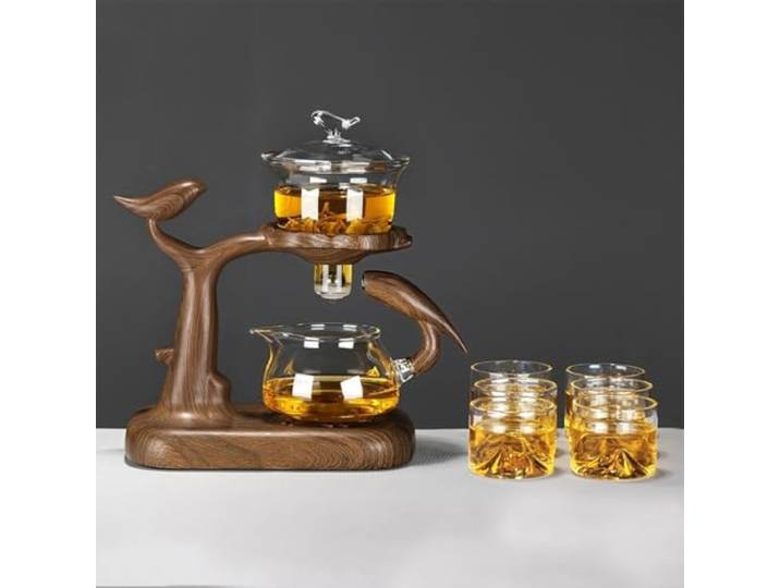 YoeEoay Lazy Tea Set, Vintage Faule Kung Fu Tropf Teekanne, Hitzebeständiges Tee-Set, Halbautomatische Glasteekanne Geschenke Für Teeliebhaber(A Halbautomatisches+6tassen)