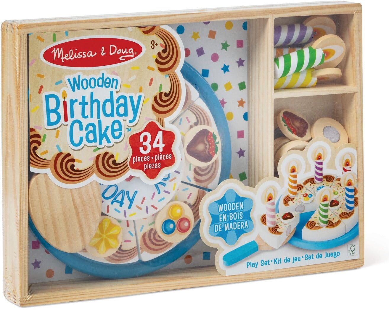 Melissa & Doug Wooden Birthday Cake Play Set – 34 Pieces for Kids