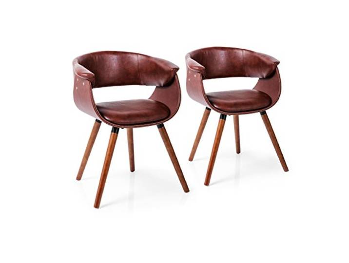 Kare Design Monaco Nougat Armlehnstuhl, Braun, Buchen-Massivholz, Rückenlehne, Lederfaserstoff, Vintage Leder Look, Retro 47x58x72 cm