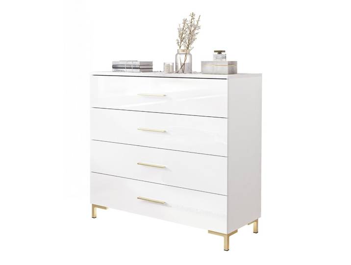 KOMMODE LINA GOLD mit goldenen Griffen und Beinen LED