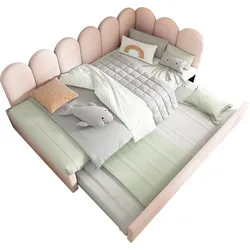 OKWISH Polsterbett Tagesbett 90x200 mit Ausziehbett 90x190, Samtbezug, Gitterdesign, multifunktional für Gästezimmer, platzsparend, Rosa