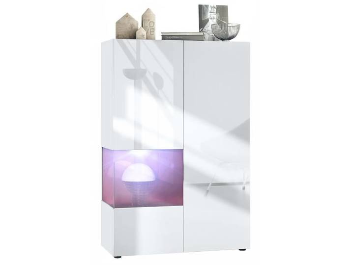 Vladon Vitrine Morena V2 avec 2 portes et insert en verre blanc mat - blanc haute brillance - bordeaux haute brillance avec LED