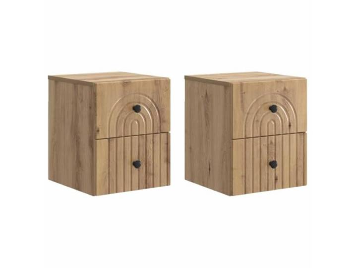 KFGWERSTY Nachttisch Eiche 33 x 34,5 x 40 cm Artisan- Holzwerkstoff 4 Schubladen mit Knopfgriffen, je 60 kg belastbar, für kleine Schlafzimmer, platzsparend, 2