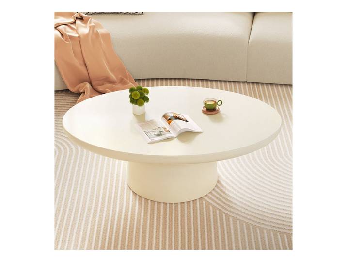 Guyii Couchtisch Ovaler Kaffeetisch, Wohnzimmertisch, Beistelltisch aus MDF, Cremeweiß (1-St), Minimalistischer Mitteltisch, 116 × 75 × 36 cm