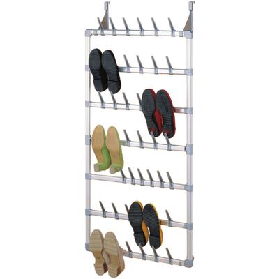 Schuhregal RUCO, silber (aluminiumfarben, silber), B:66cm H:139cm T:12,5cm, Aluminium, Kunststoff, Regale, Schuhregal, Aluminium/Kunststoff, für bis zu 21 Paar Schuhe