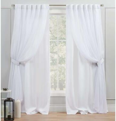 ATI Home Catarina Layered Solid and Sheer Hidden Tab/Rod Pocket Top Curtain Panel Pair