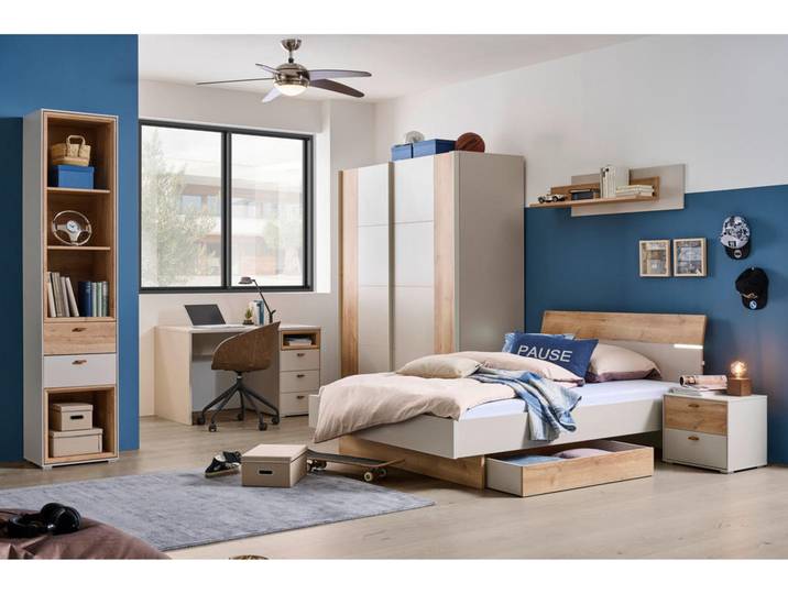 Hom`in Regal, Eichefarben, Sandfarben, Kunststoff, Eiche, massiv, 90x214x38 cm, Beimöbel erhältlich, stehend, Wohnzimmer, Regale, Bücherregale