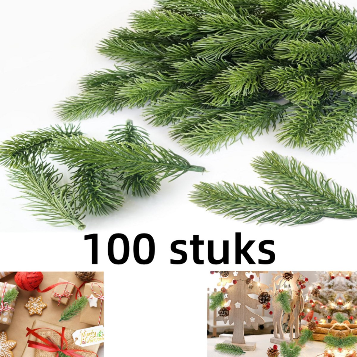 100 Decoratieve kunstdennentakken voor adventskransdecoratie - 8 cm