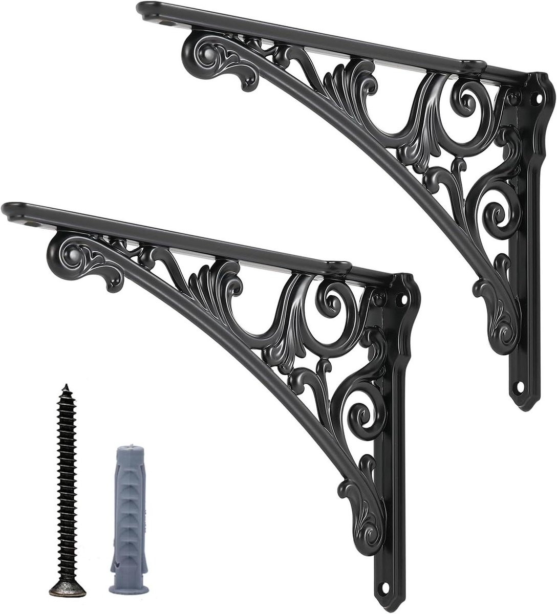 Decoratieve wandsteunen voor planken in barokstijl, 25 cm, oud zilver
