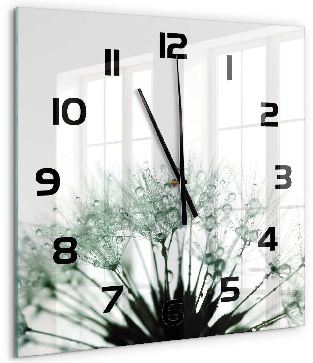 Tulup Wandklok met Paardenbloemzaden Decoratie - Wit Glas - 60 x 60 cm