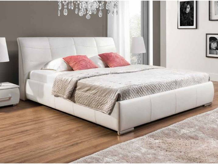 JVmoebel Polsterbett Doppelbett aus Leder-Textil in Grau mit stabilen Holzfüßen, Made in Europa