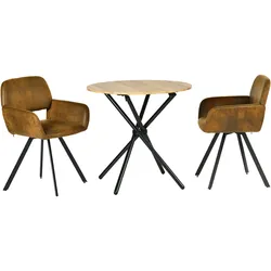 ESSZIMMER SET – 1 Tisch + 2 Stühle – Holzoptik & Wildleder