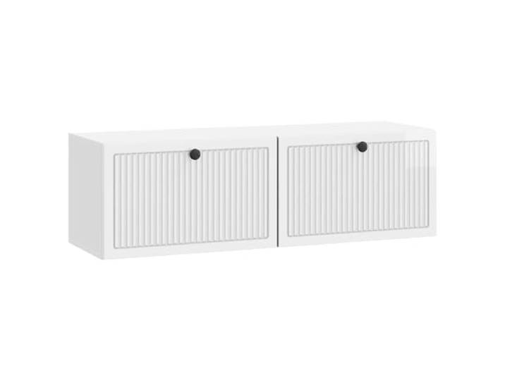 KGFHERENB Hänge-TV-Board Hochglanz Weiß 98x31x30 cm Wand-Lowboard Wandhängendes Lowboard aus Holzwerkstoff für Wohnzimmer und Schlafzimmer, 2 Klapptüren, belastbar bis 60 kg.
