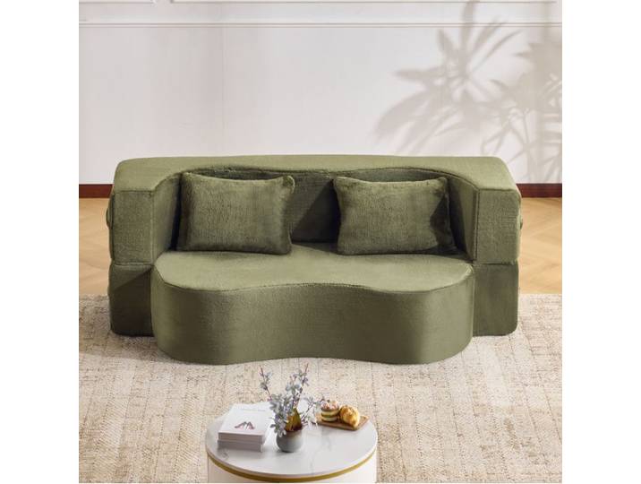 Grand canapé lit futon vert entièrement pliable sans montage pour salon chambre ou espace invités