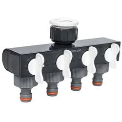 4 Wege-Verteiler Wasserverteiler Schlauchverteiler Regelbar für 1" Hahn mit 3/4" Adapter BRADAS WL-3033