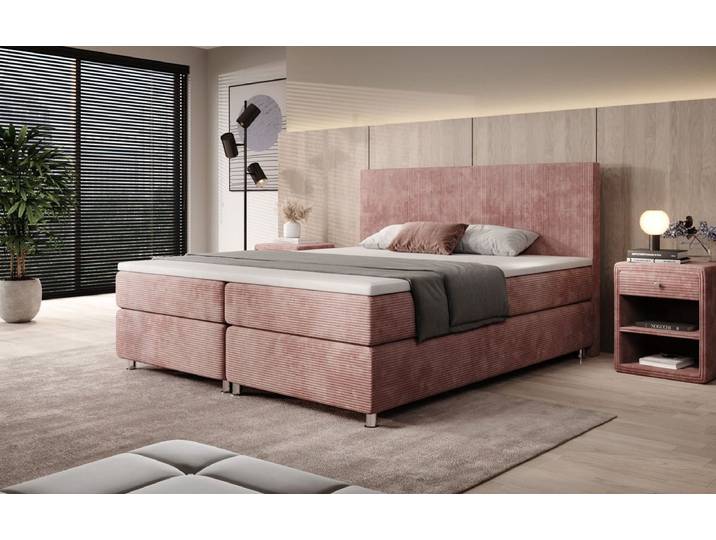 Boxspringbett Athene in Cord - 140x200 - H4 (100kg+) - Hellgrau - Luxusbetten24