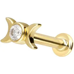 14 Karat Gold Labret mit Innengewinde MOISSANIT + 2 MONDE