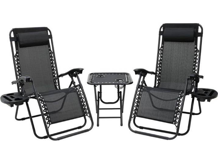 Chaises Longues inclinable de Jardin Pliables avec Table d'appoint avec Support de Gobelet et Appuie Tête Transat en de Jardin