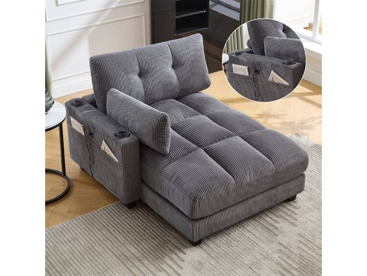 DRIPEX Canapé Chaise Longue Confortable avec un accoudoir charge USB Canapé Paresseux Gris