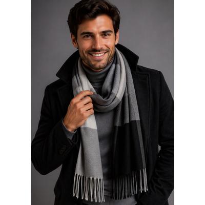 Modeschal MAN'S WORLD, Herren, schwarz-weiß (anthrazit, hellgrau), Web, Kunstfaser, gestreift, kariert, Modetücher, für Herren, aus gewebter Kunstfaser, für Outdoor, Herbst und Winter