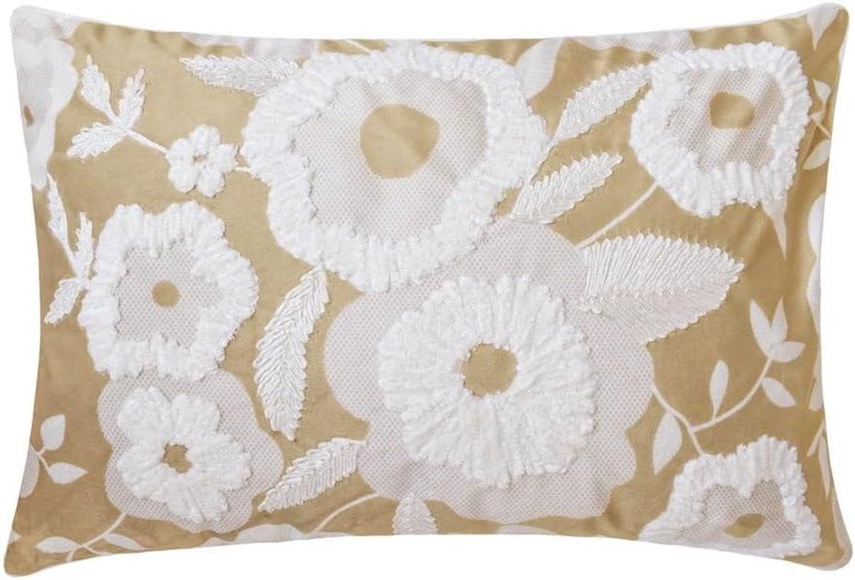 Handgemaakte decoratieve kussenhoes langwerpig beige - 30 x 45 cm