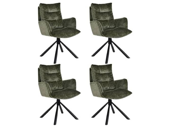 Duhome 4er Set Esszimmerstuhl mit Armlehnen aus Chenille, Grün Schminktischstuhl 360° Drehbar Automatische Rückstellfunktion Sessel für Schlafzimmer Wohnzimmer Büro