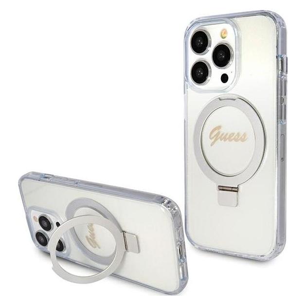 Guess GUHMP15LHRSGSD iPhone 15 Pro 6.1" przezroczysty/transparent hardcase Ring Stand Script Glitter (Apple iPhone 15 Pro) (GUHMP15LHRSGSD)
