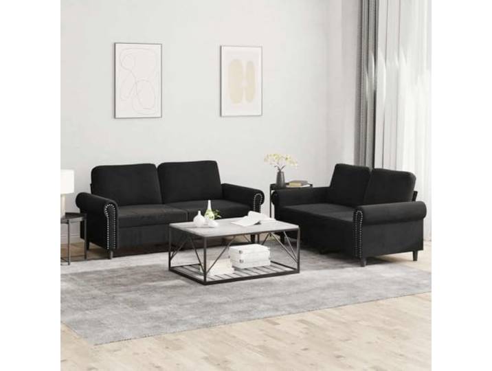 HEFZGDB 2-TLG. Sofagarnitur mit Kissen Schwarz Samt – Weiche Polsterung und Robustes Gestell, strapazierfähiges Design mit samtiger Oberfläche, ideal