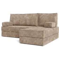 ECKSOFA NOTIA modulares Boneless Sofa mit Schlaffunktion Beige Kordstoff
