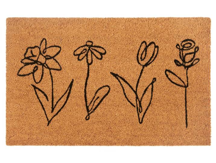 Fußmatte HANSE HOME Kokos Line-Art Flowers, Türmatte , braun (kokos), B:40cm H:15mm L:70cm, Kokos, Teppiche, Fußmatte, Schmutzfangmatte, Rutschfest, Outdoor, Innen, Außen, Kokosmatte, Flur