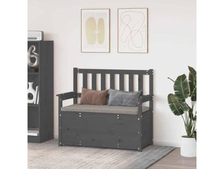 VIHHQGC Sitzbank Grau 112,5x51,5x96,5 cm Massivholz Kiefer mit Stauraum Massivholz Kiefer, Stauraumfach, Rückenlehne und Armlehnen, belastbar bis 110 kg, Montageanleitung inklusive