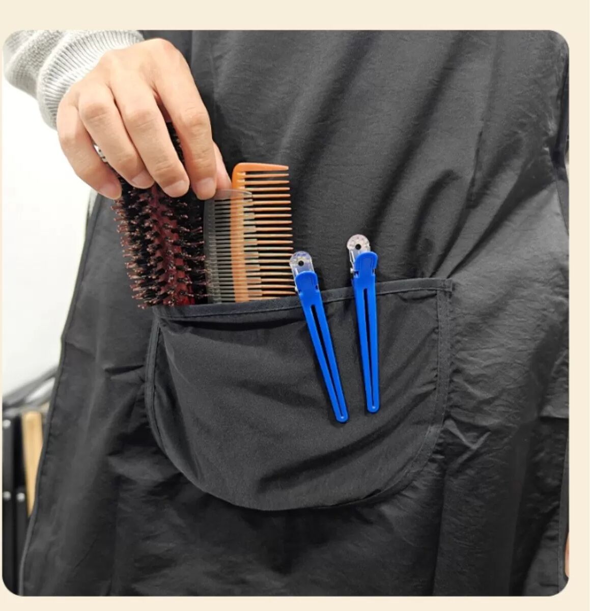 INF Tablier de Salon Noir Double Face - Vêtement de Travail Coiffeur & Styliste, Résistant aux Taches & Cheveux