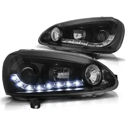 LED Tagfahrlicht Design Scheinwerfer passend für VW Golf 5 03-09 schwarz