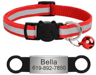 Uplifted Finds Customized Reflective Pet ID Collar With Nameplate red 88